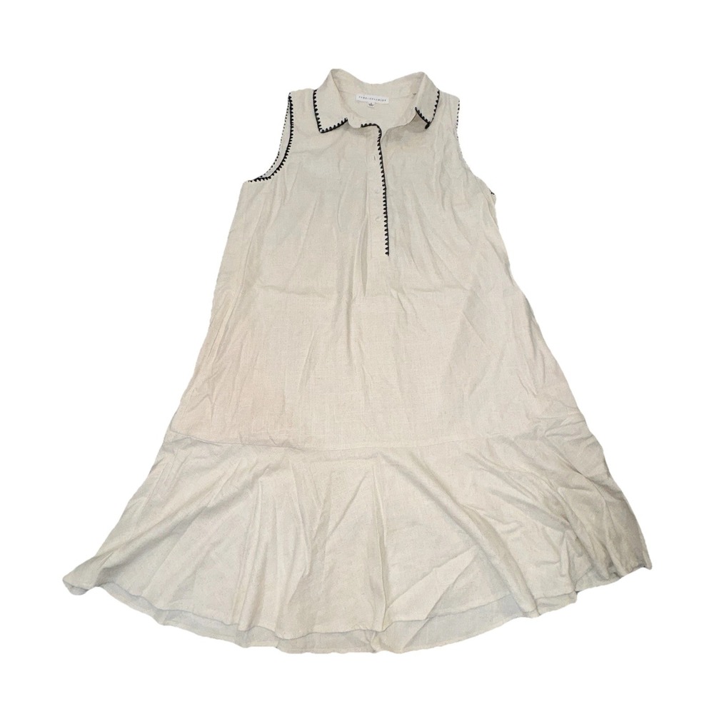 Jane+Delancey Small Linen Blend Midi Dress Cream Sleeveless‎ Minimalist Preppy